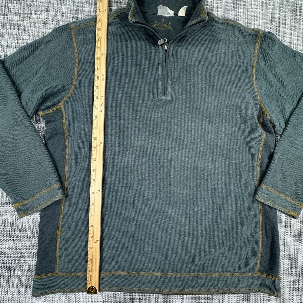 Tommy Bahama Jeans Men's 1/4 Zip Sweater XL Gray Waffle Knit Contrast Stitch